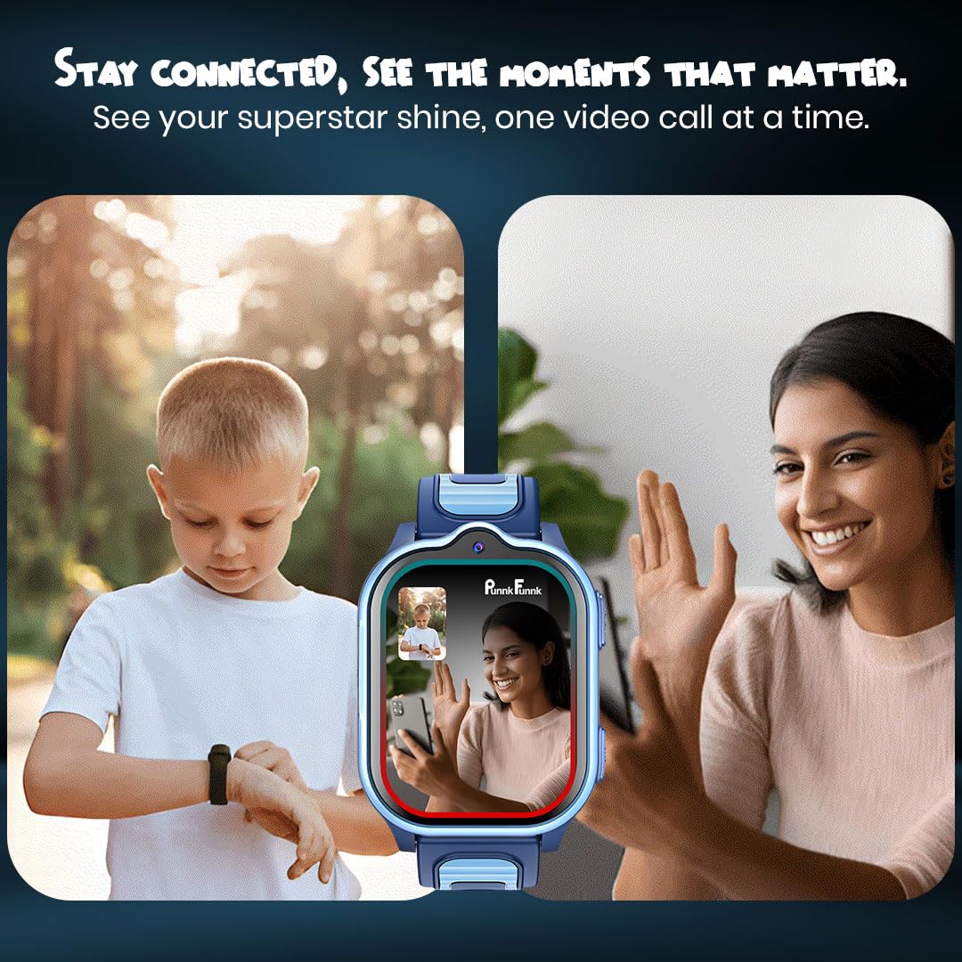 PunnkFunnk TrackNova 4G/5G Kids Smart Watch | HD Video Call | Live GPS Tracking | App Control | Safe Zone & SOS | Games | Family Chat | 800mAh Long Battery | FaceLock | Safety Watch for Kids - (Blue)