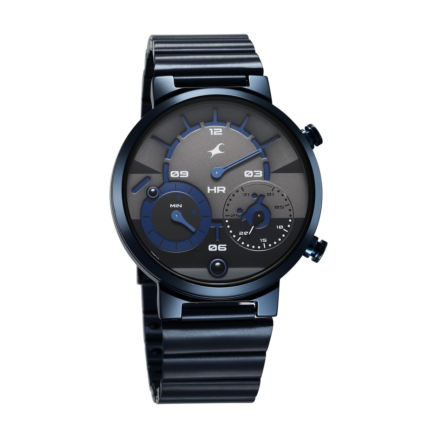 Fastrack Gambit Quartz Analog Dark Grey and Blue Dial with IP Micro Ion Blue Stainless Steel Strap Watch for Men