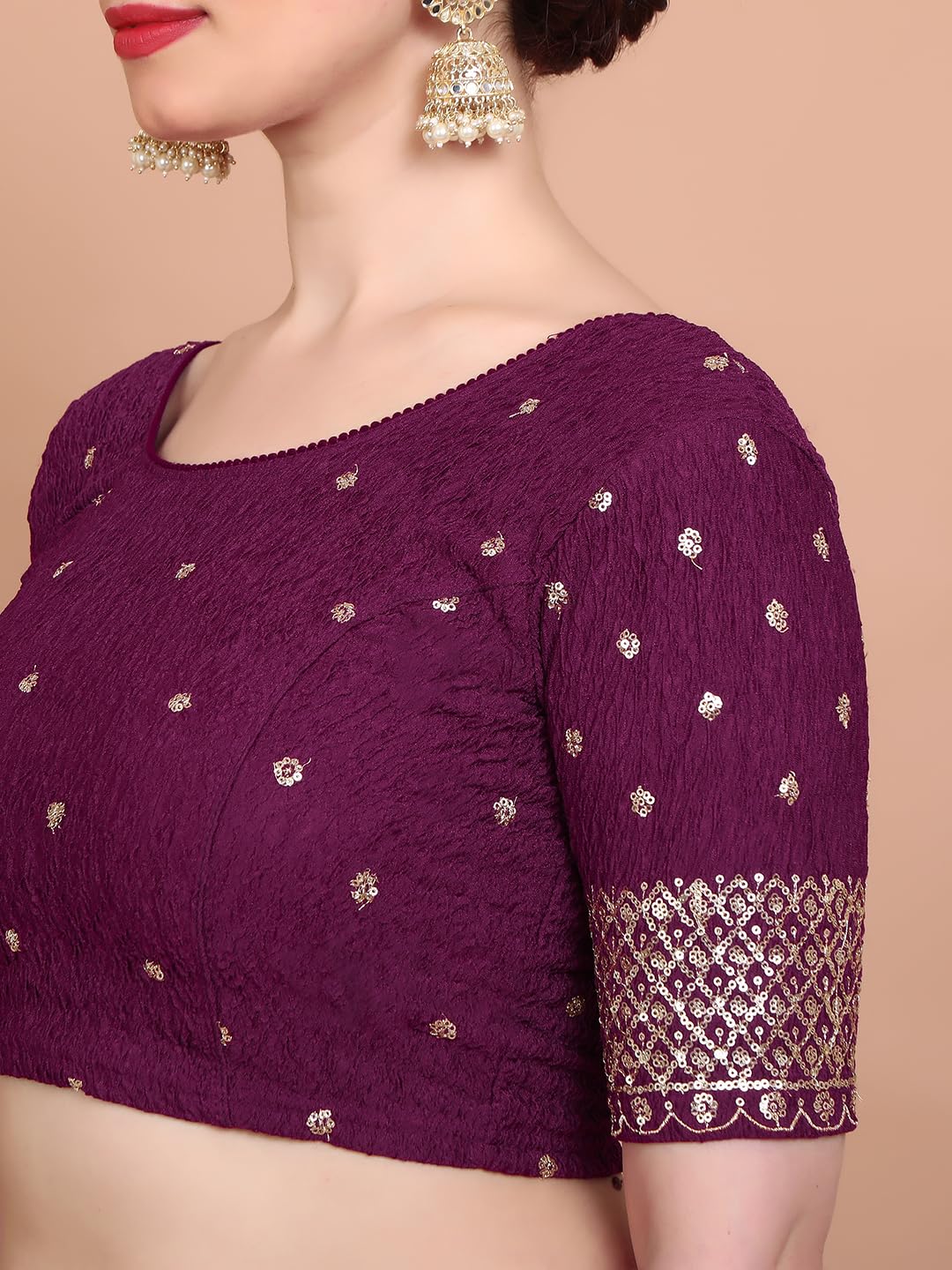 SALWAR STUDIO Wine Strechable Non Padded Readymade Blouse