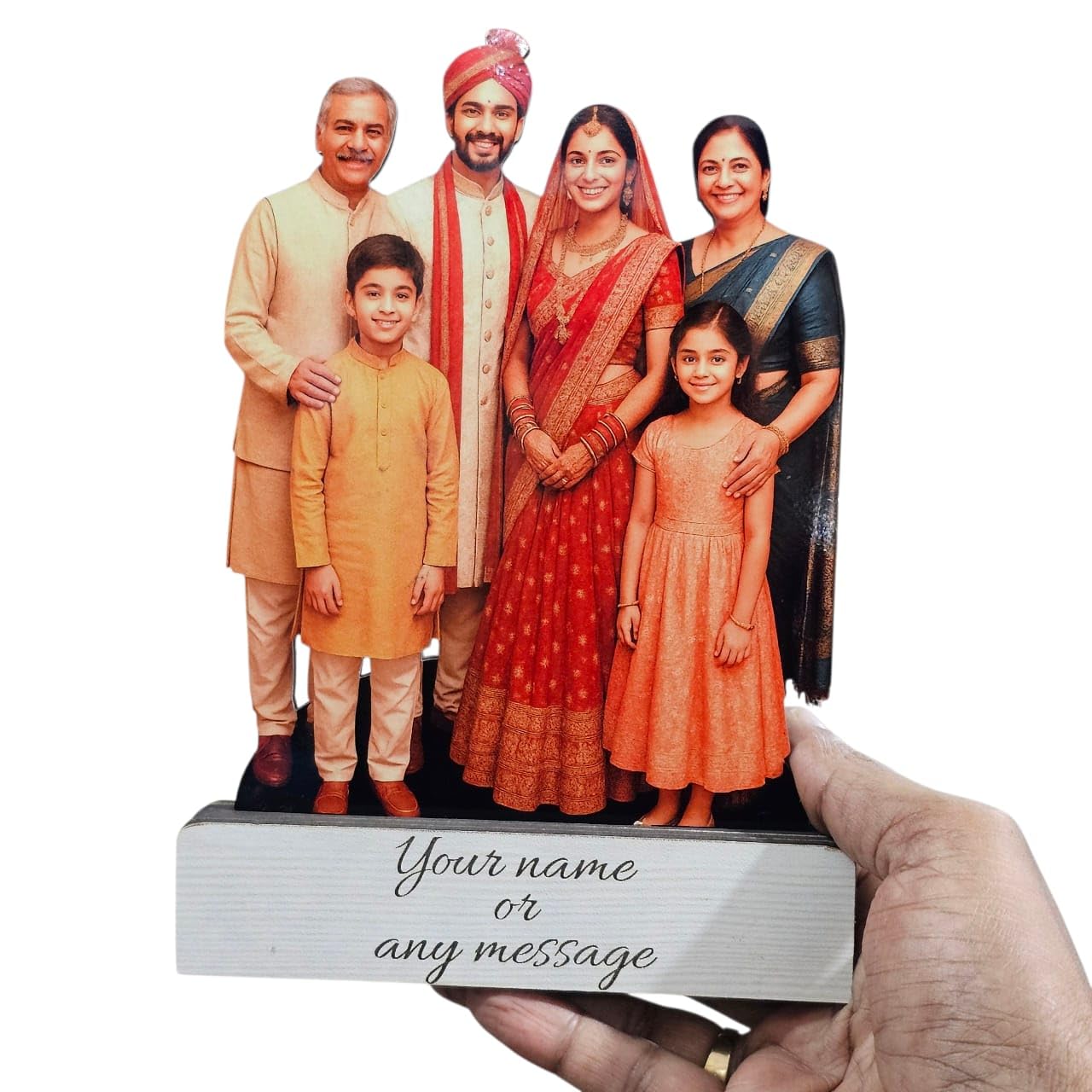 LACUM Personalized Wooden Cutout Photo Frame – Customized Picture Display with Name or Message on Heavy Base – Unique Gift for Special Occasions (Family)