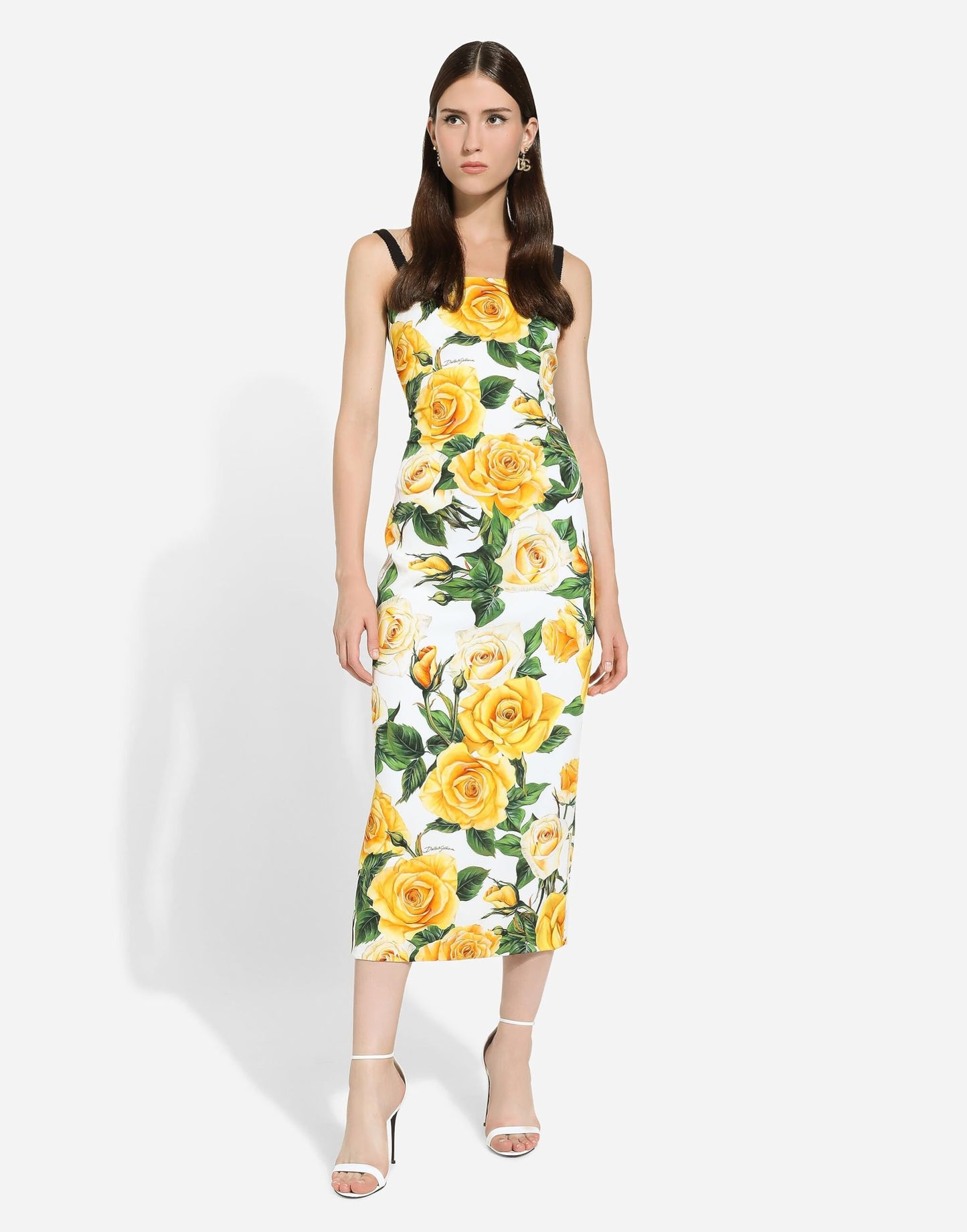 Attire Empire Women White & Yellow Floral Print Split Hem Back Cami Dress