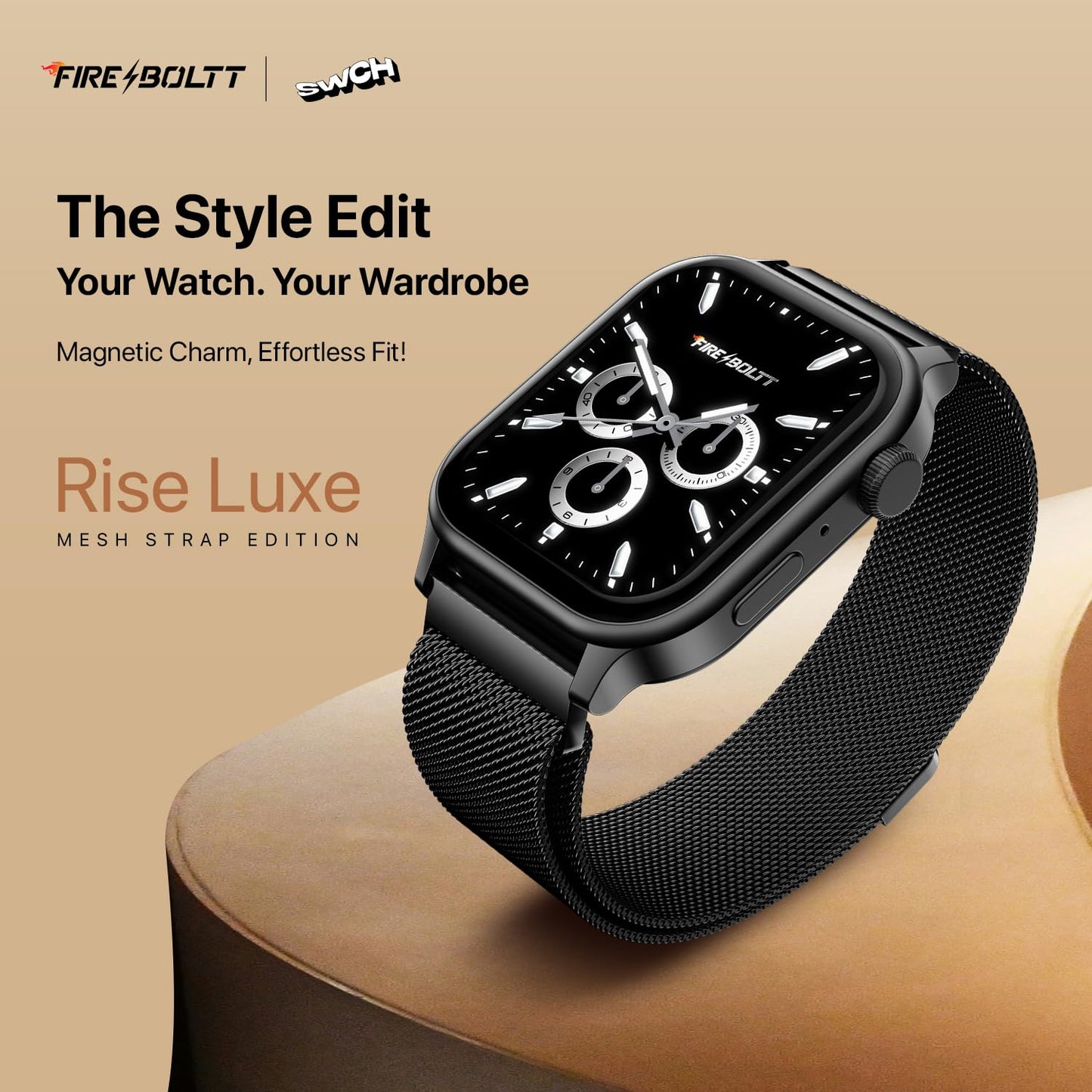 Fire-Boltt Rise Smart Watch, 1.85" HD Display, Metal Body with Bluetooth Calling, Rotating Crown, AI Voice Assistant, 120 Sports Modes, Neon UI, SpO2 & Heart Rate Monitoring (Black Millanese)