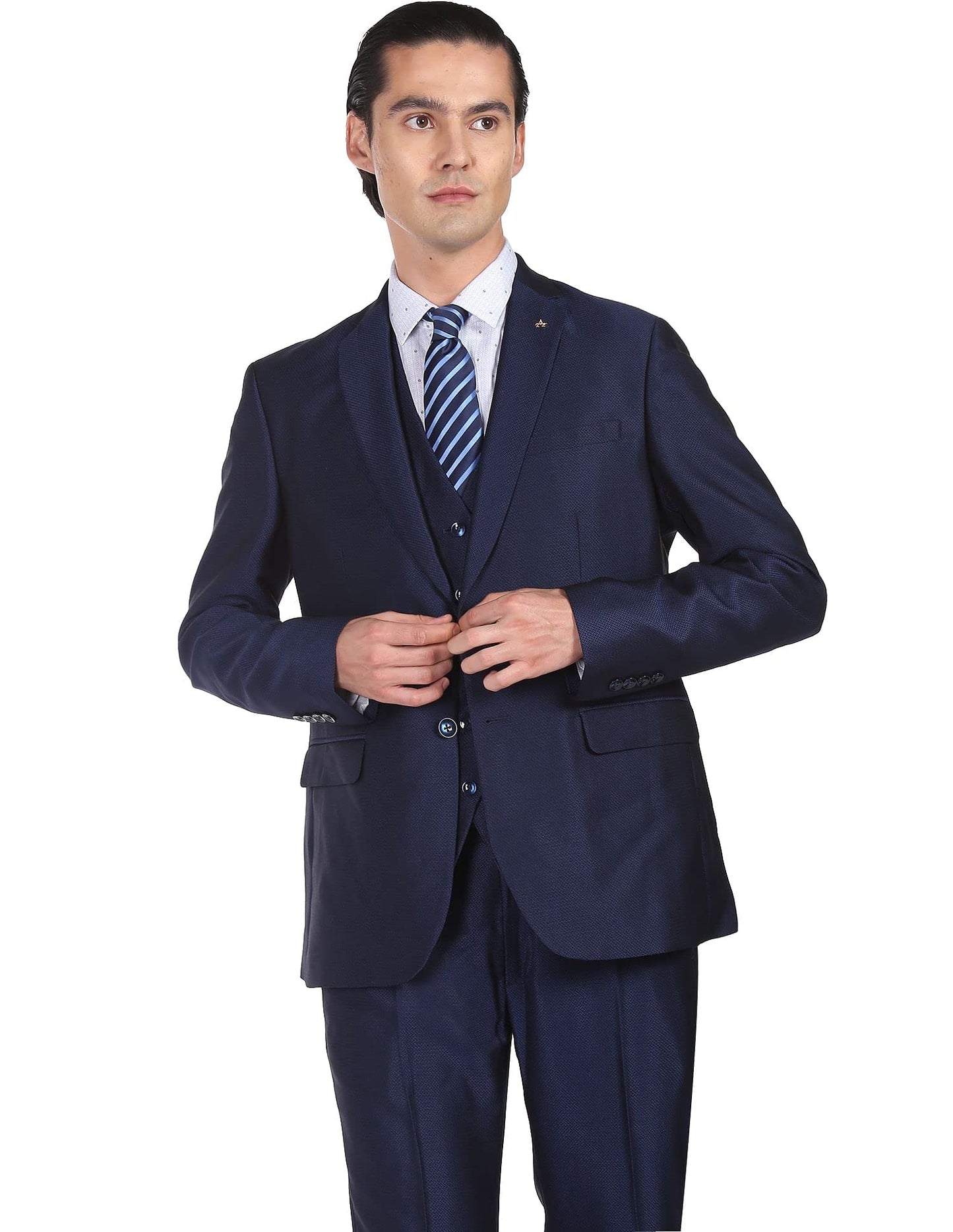 Arrow Men Navy Tailored Regular Fit Solid Three Piece Suit