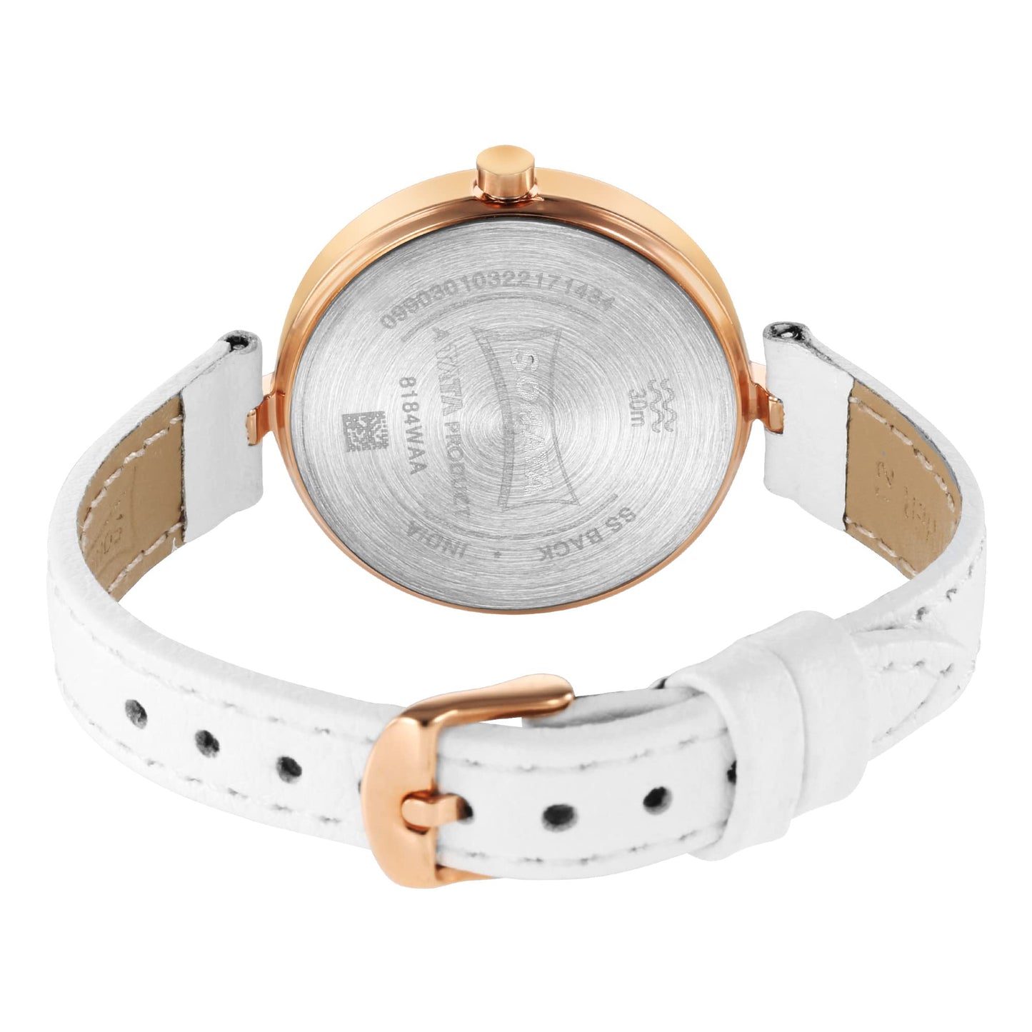 Sonata Utsav Rose Gold Dial White Leather Strap Analog Watch for Women-NR8184WL01