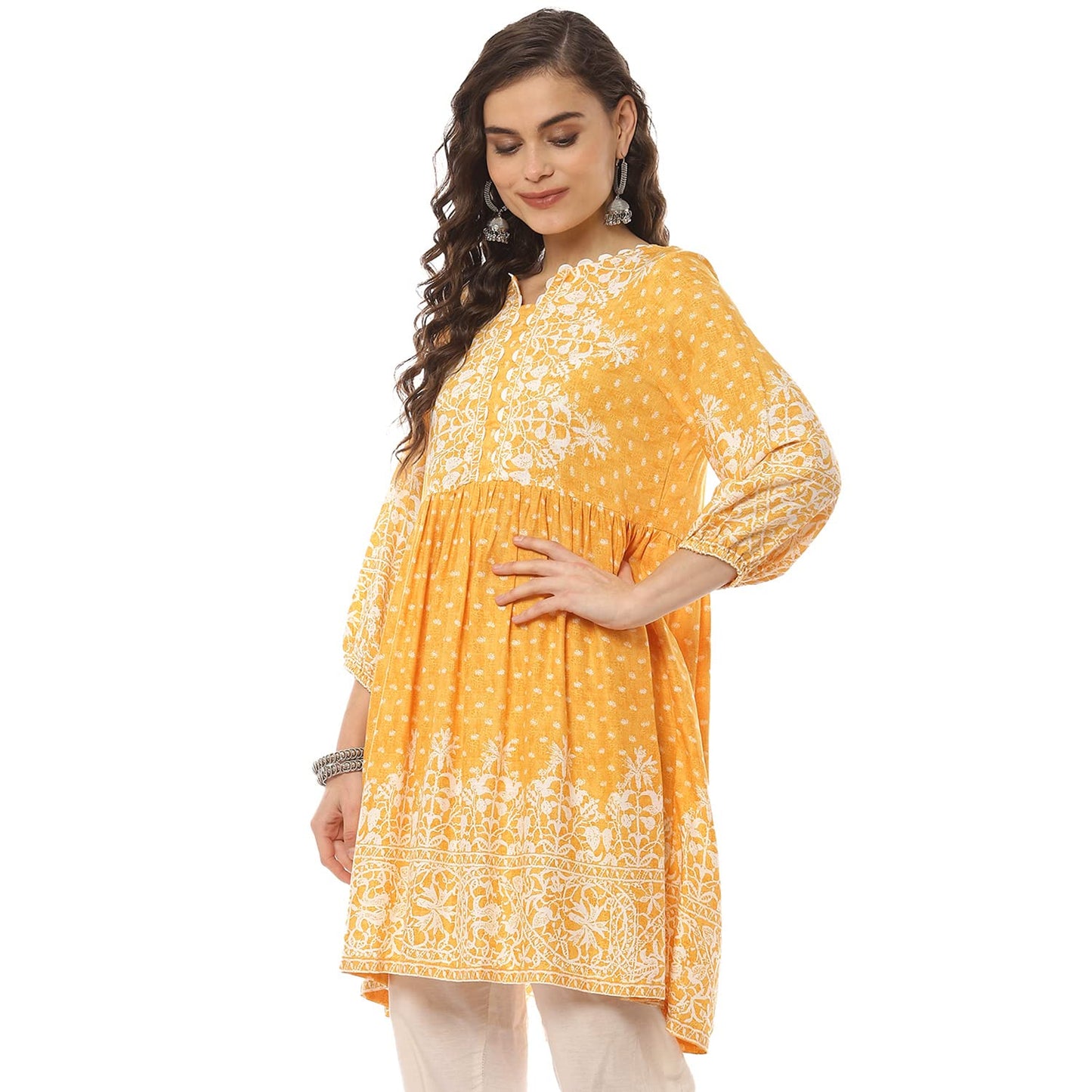 BIBA Women Printed Mix and Match(SCHIFFLI18200_Yellow_38)