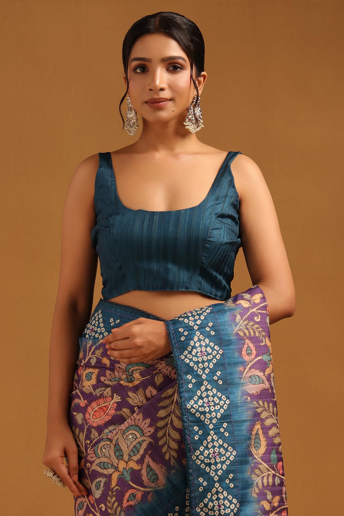 Soch Womens Purple Tussar Botanical Saree