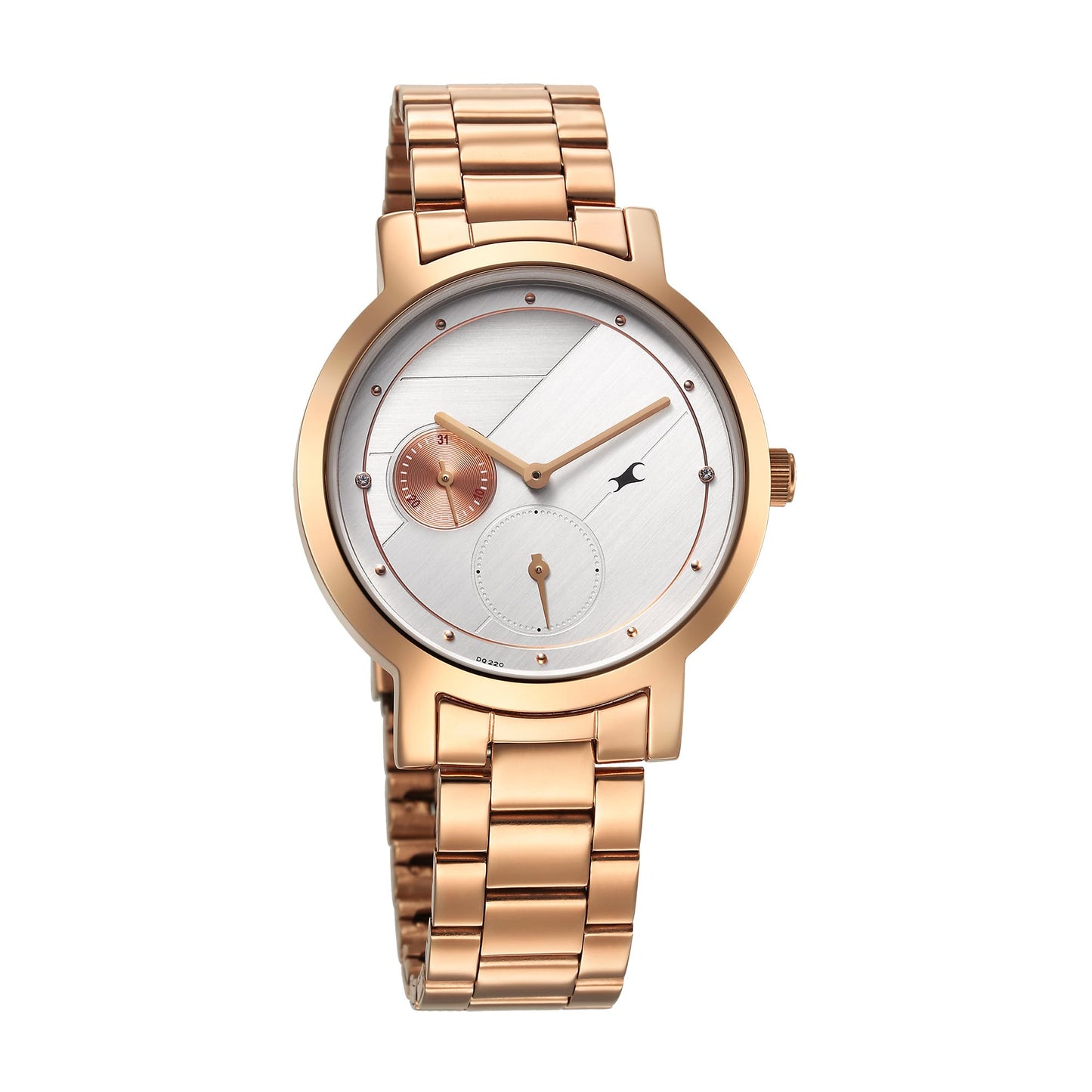 Fastrack Tick Tock Quartz Multifunction Silver Dial Rose Gold Stainless Steel Strap Watch for Girls - NT6225WM01