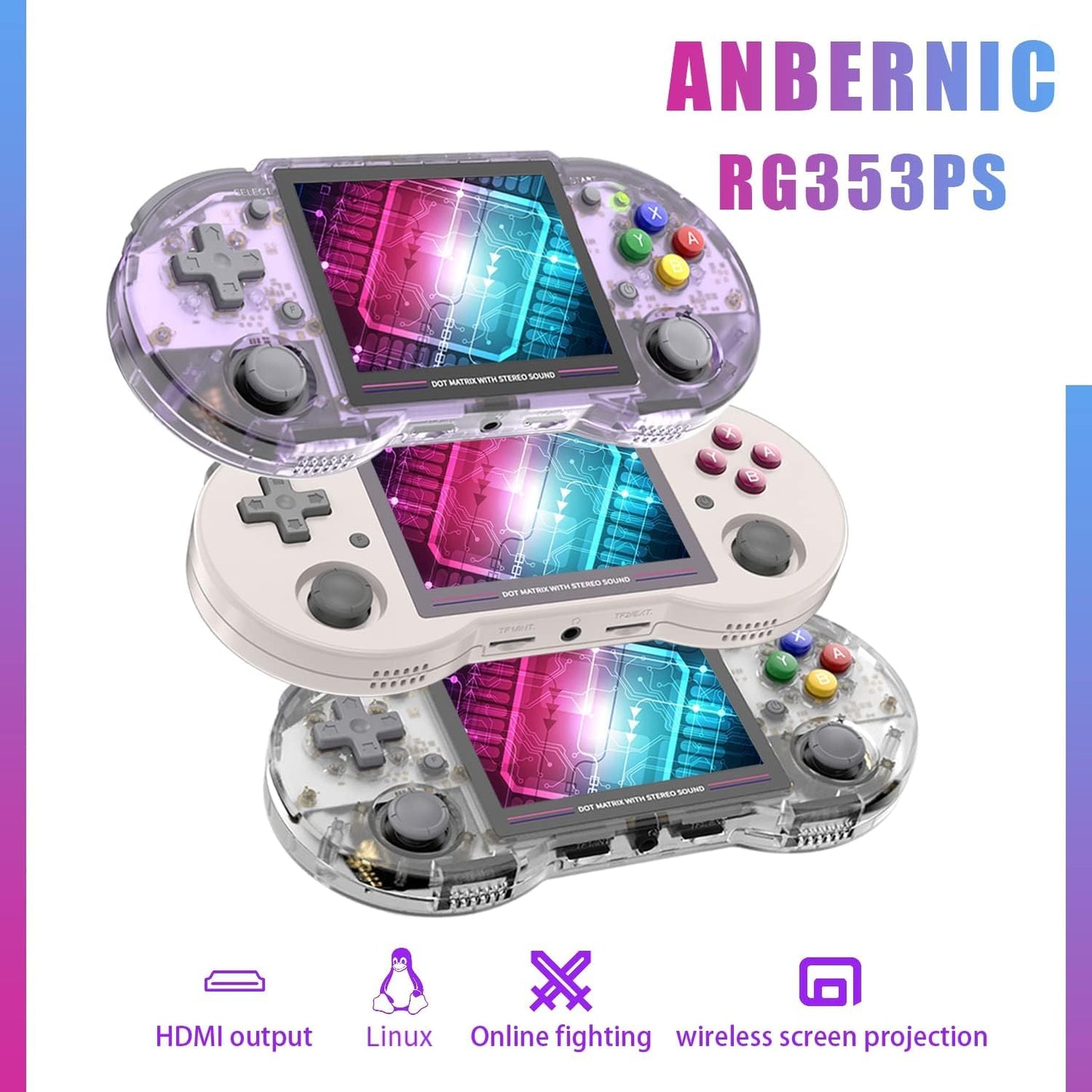 New World RG353PS Retro Handheld Game Console , Single Linux System ,Plug & Play Video Games 3.5 Inch IPS Screen 128G TF Card Preinstalled + PSP Games