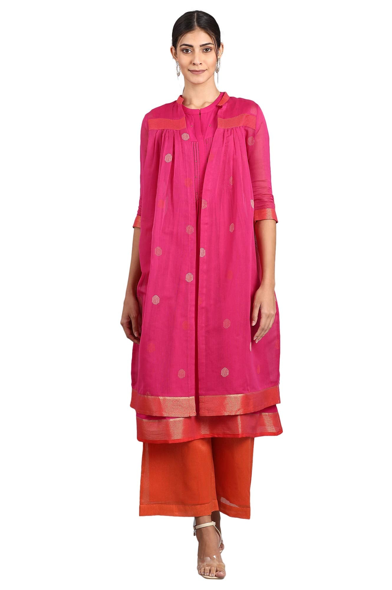W for Woman Women's Rayon Salwar Suit Set (19AUWS12903-212656_Pink_XS (6))