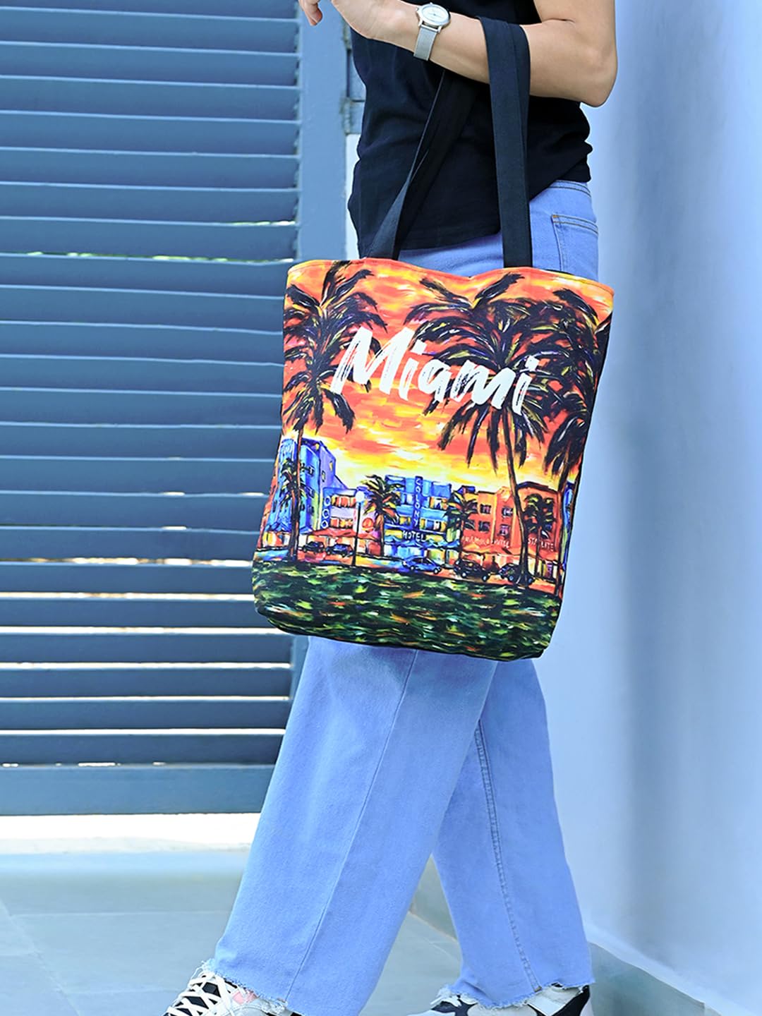 Boho Girl printed Large Cotton blend Tote Bag for Women Zipper Handbags for Women with Inner Zipper Pocket for Shopping Office & travel beach tote bag