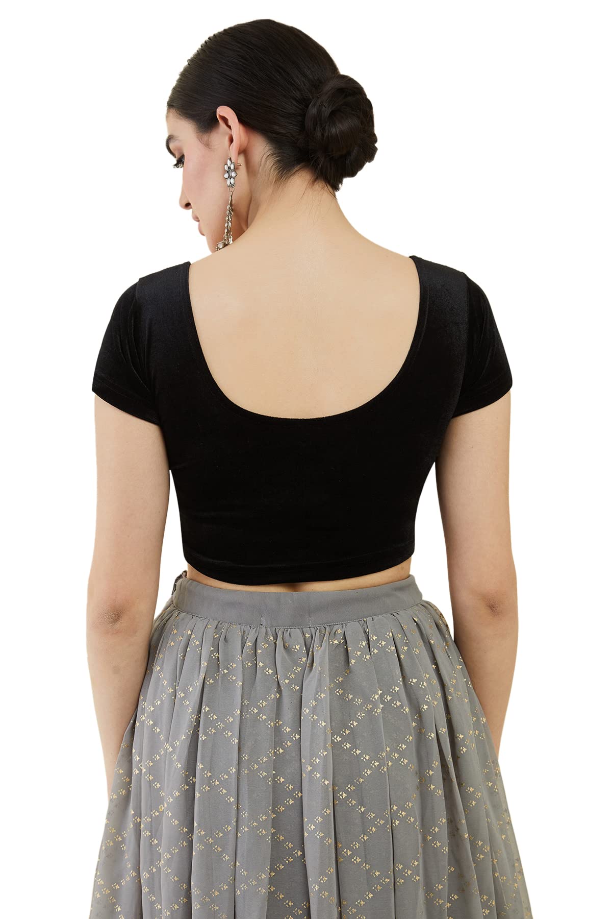 Soch Womens Black Velvet Princess Cut Solid Blouse