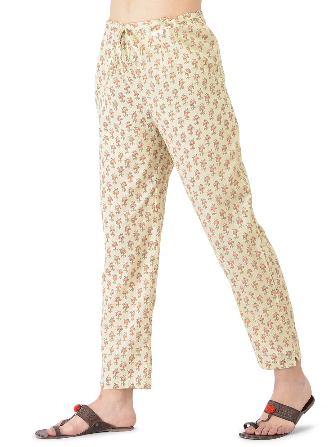 Pistaa's Women Cotton Straight Printed Suit Set (Cream, XX-Large)