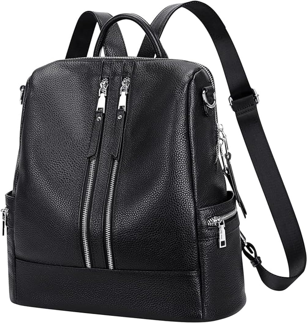 Comfabie Fashion Leather Backpack Purse, Convertible Shoulder Bag, Multi-compartment Design (Black)