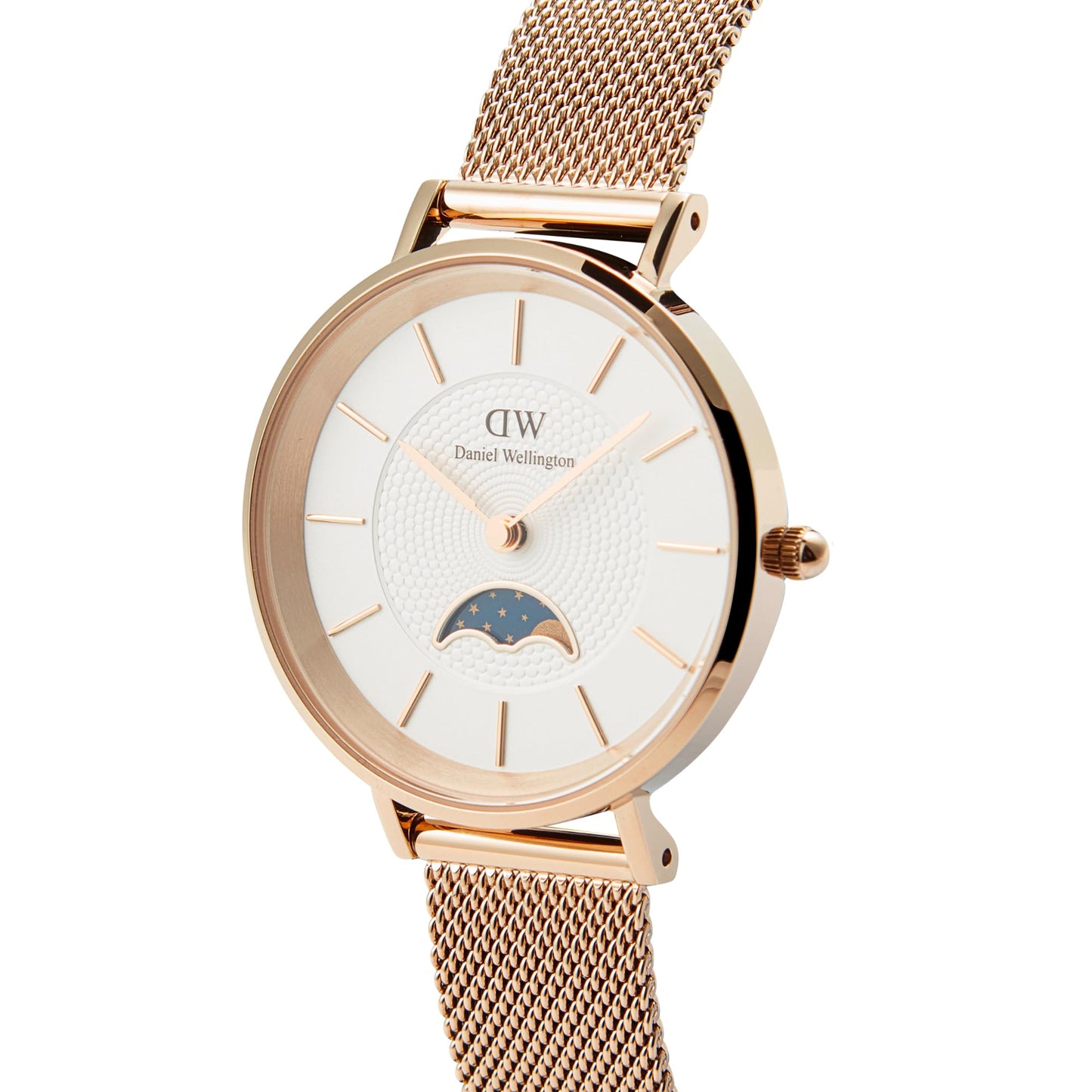 Daniel Wellington Petite Analog Watch for Women with White Round Dial & Rose Gold Stainless Steel Bracelet Band Water Resistant Women's Wrist Watches - DW00100773K