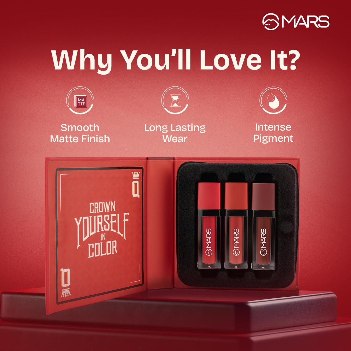 MARS Queen of Mattes Liquid Lipsticks Box Set of 3 (13.5 ml) (BLUSHED NUDES) | Smudgeproof & Transferproof | Intense Pigmentation Long-Lasting Wear | Customizable Colors | Matte Finish