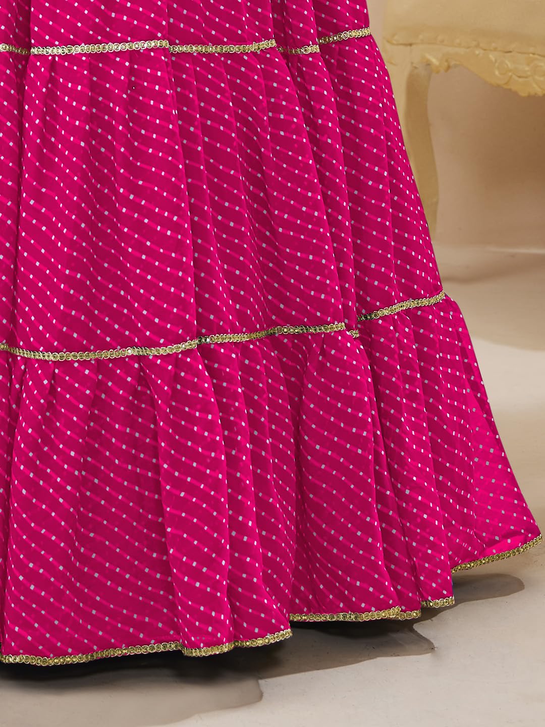 Zeel Clothing Women's Leheriya Print Pure Georgette Semi-stitched New Lehenga Choli Set With Dupatta (603-Pink-Stylish-Wedding-Designer-New; Free Size)