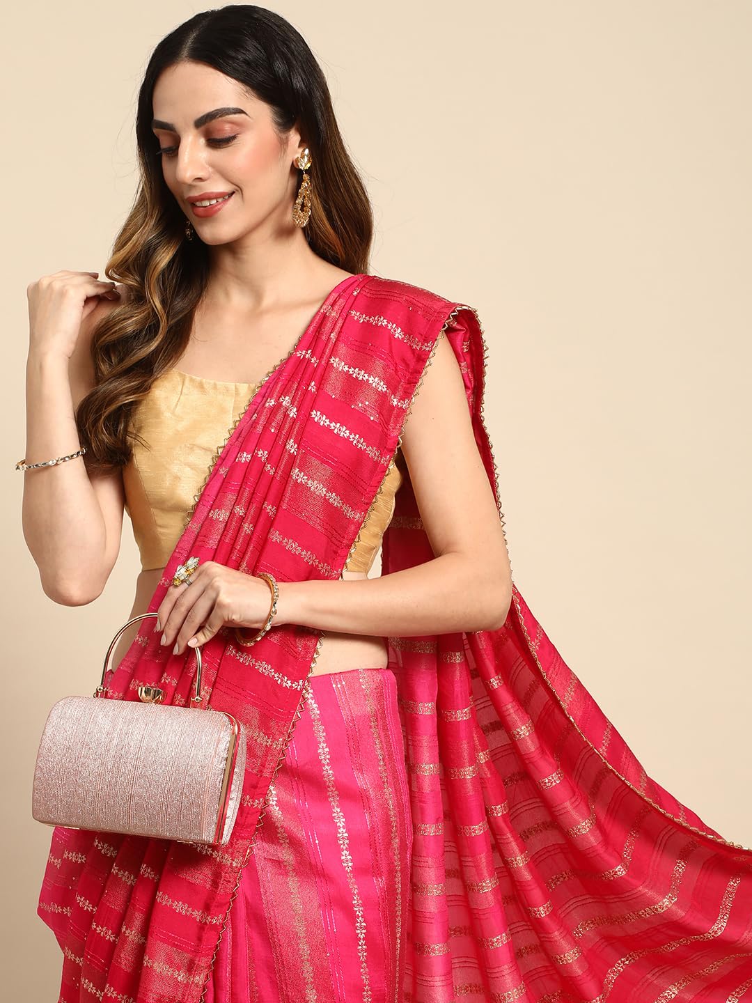MOHEY Rani Art Silk Zari Weaved Saree for Women
