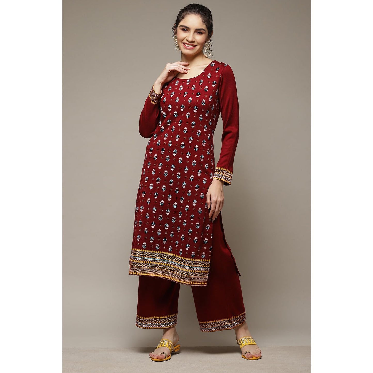 Rangriti Women's Regular Pants (RMMWINTERW18264AW22MRN_Red