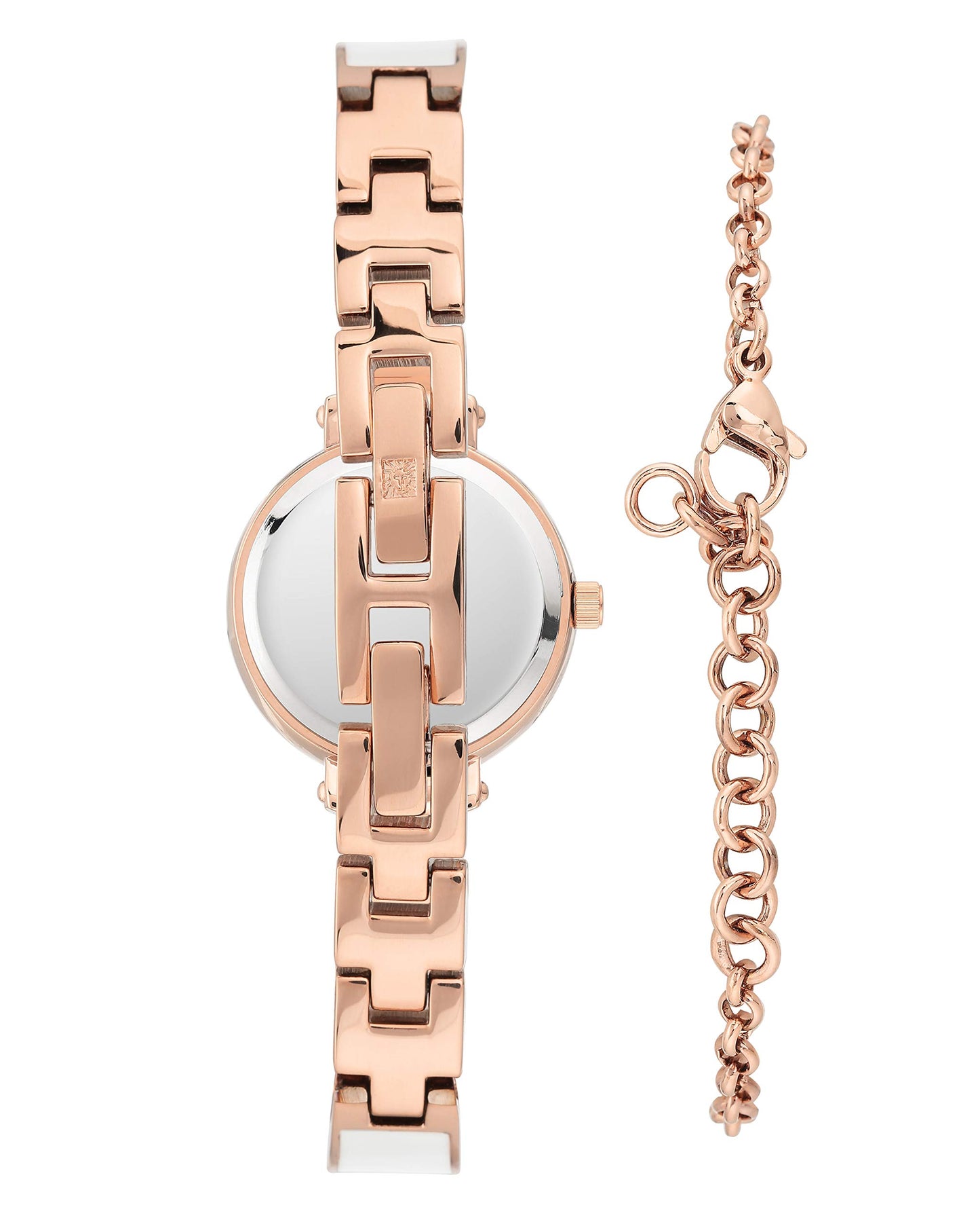 Anne Klein Women's Genuine Diamond Dial Rose Gold-Tone with Bracelet Set, Rose Gold/White