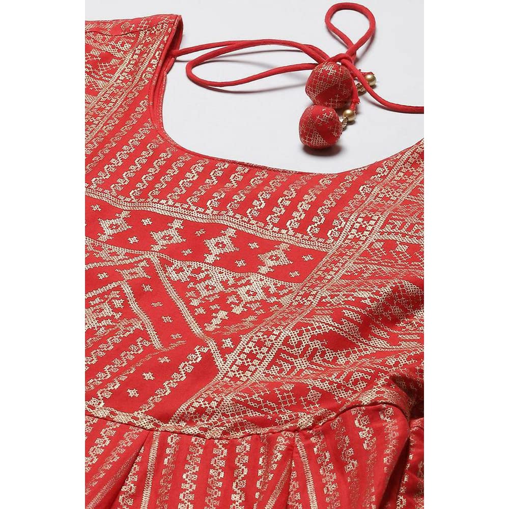 BIBA Women's Cotton Salwar Kurta Dupatta Suit Set Red M