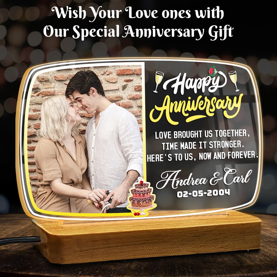 Fashionury Customized Anniversary Acrylic Night Light with Names and Picture – LED Gift for Couples – Engagement, Wedding or Valentine’s Gift Idea