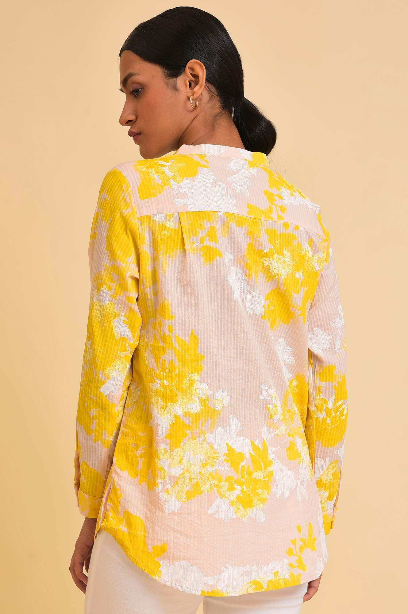 W For Woman Light Pink Floral Printed Cotton Shirt Style Top