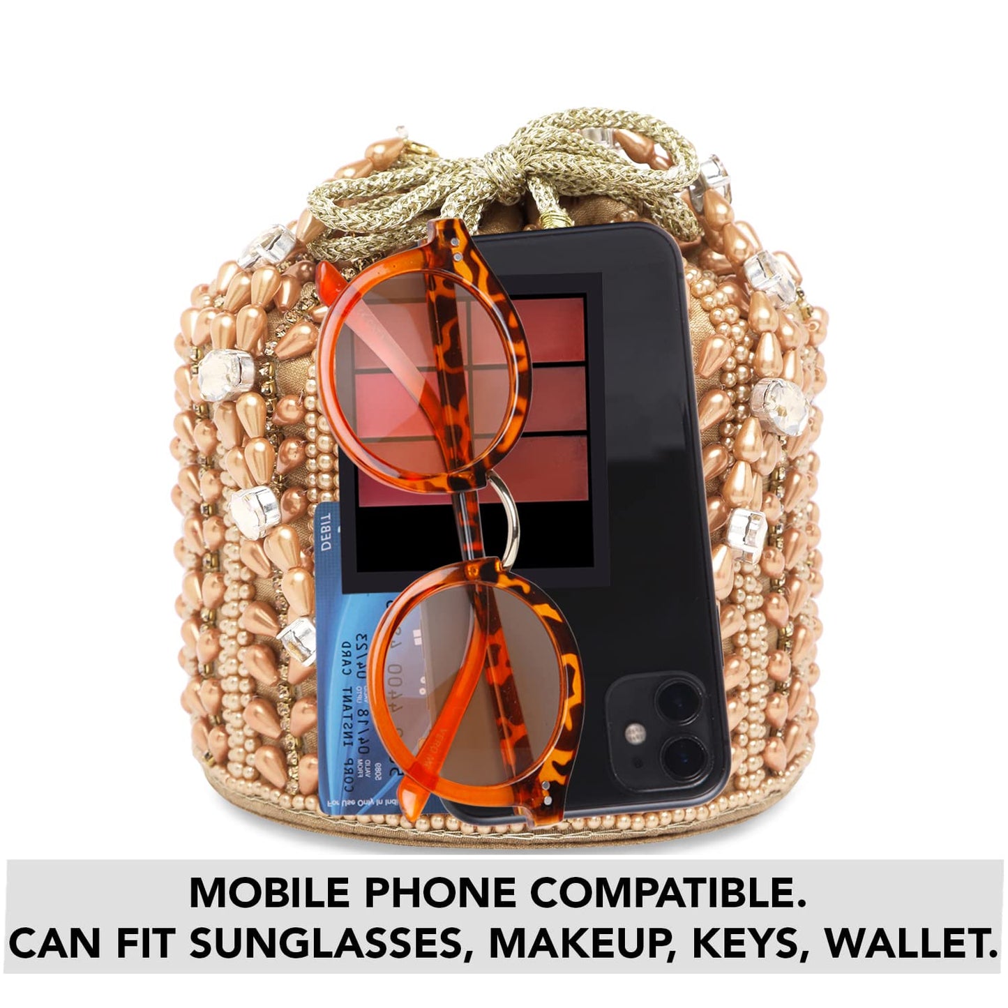 Peora Rose Gold Potli Bags for Women Evening Bag Clutch Ethnic Bride Purse with Drawstring(P36C)