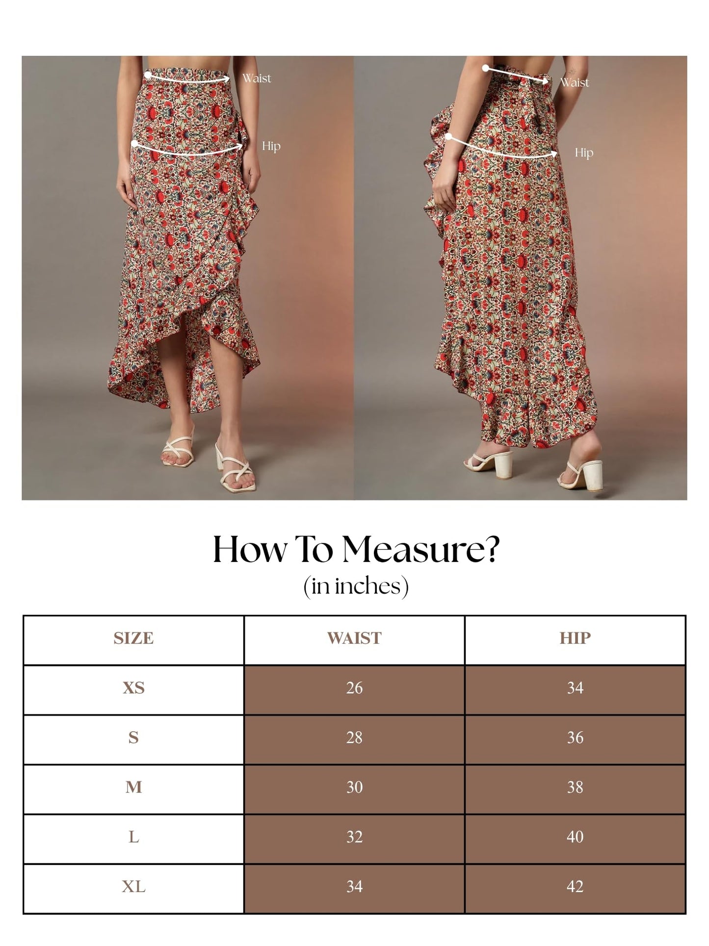 Trend Arrest.ed Women's Floral High-Low Midi Skirt | Ruffle Wrap Skirt | Summer Casual Wear, Plus Sizes (Red, L)