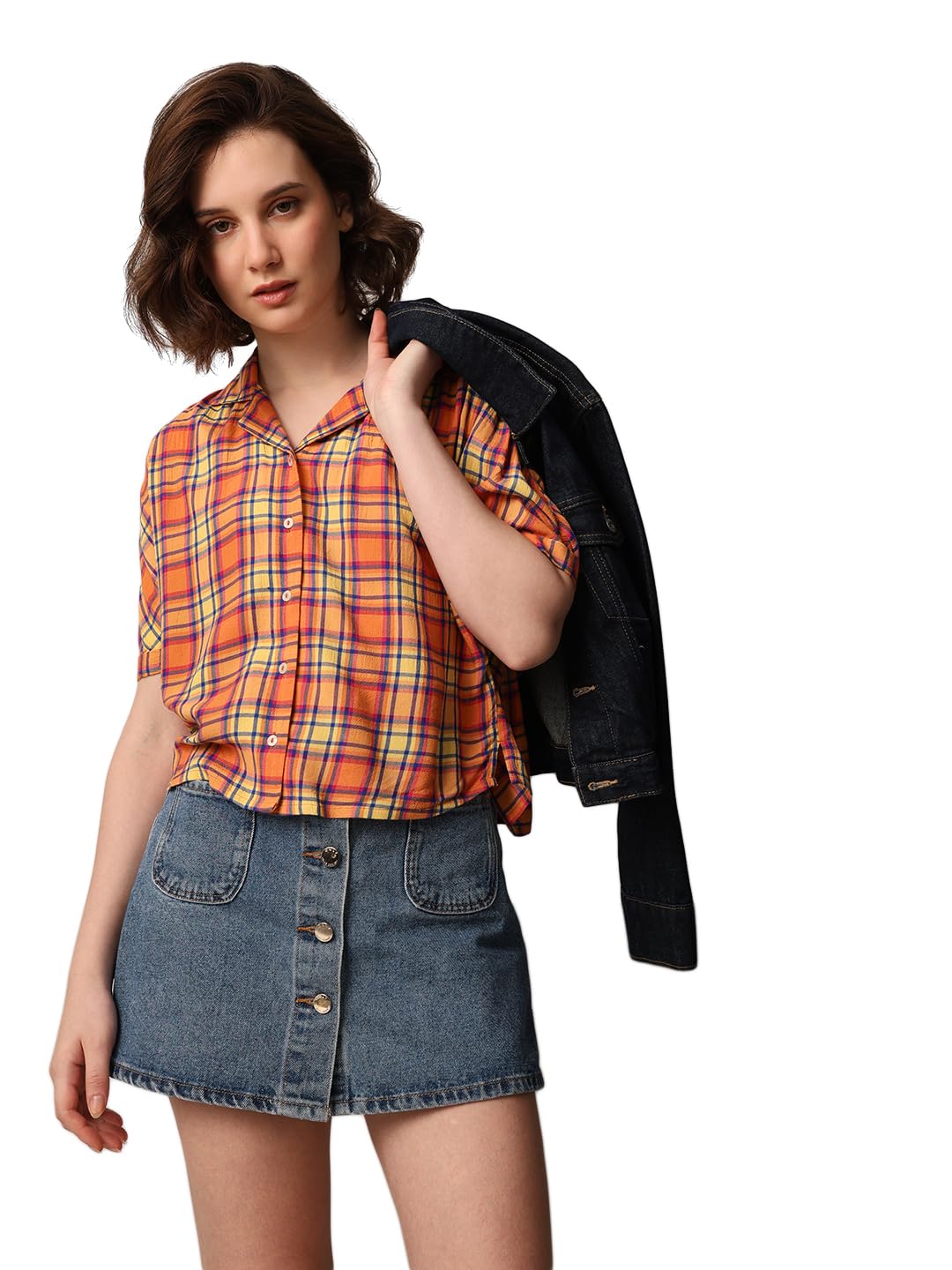 ONLY Women's Checkered Regular Fit Shirt (9008124- Lemonade