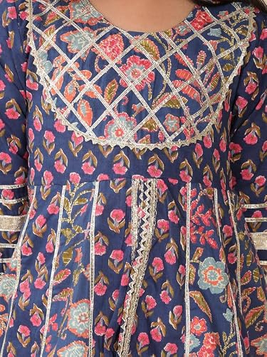 superminis Girls Cotton Floral Printed Gotta Work 3/4 Sleeves Flared Design Kurti & Sharara Set (2-3 Years, Navy Blue)