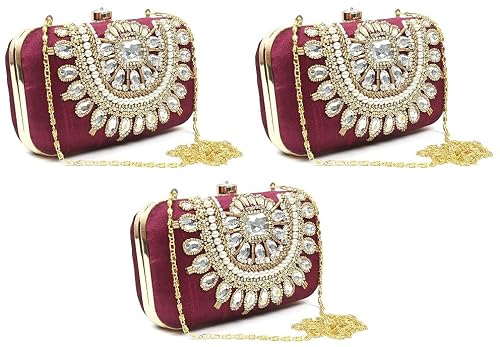DUCHESS Women's Embroidered Wine Necklace Box Clutch (Pack of 3)