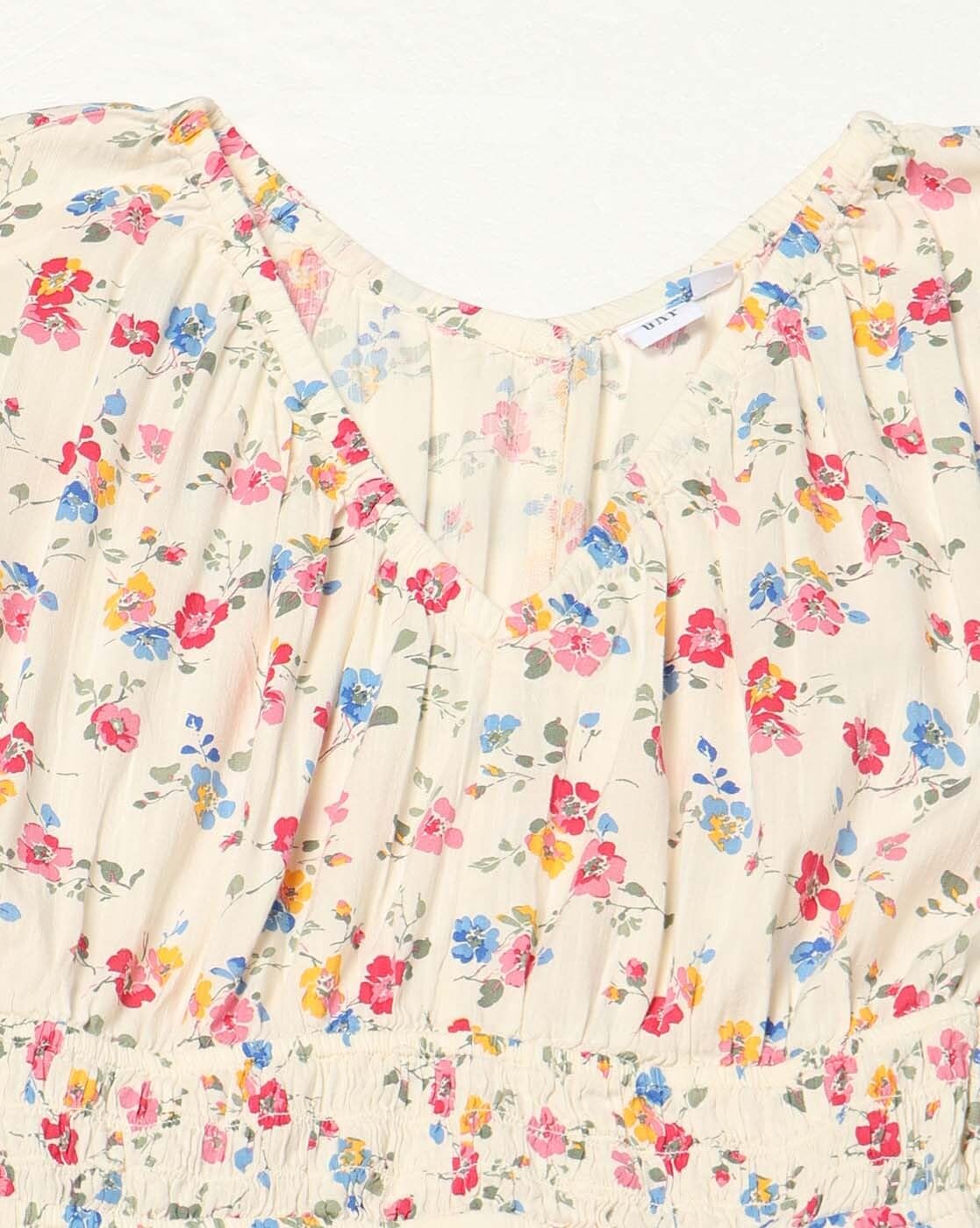 GAP Women Floral Short Sleeves V- Neck A-Line Dress,Multi,XS Multicolour