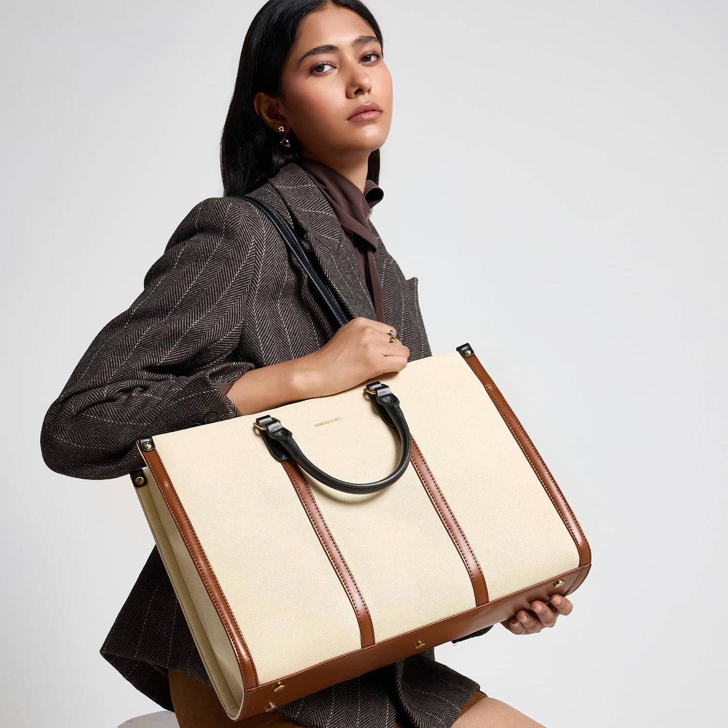 Miraggio Beverly Canvas Laptop Tote Bag | Fits Upto 16 Inches Laptop | Shoulder Bag For Women Office Use | Office Bag For Women Stylish