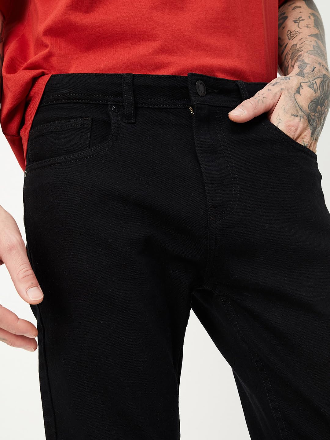 Max Men's Slim Fit Solid Cotton Blend Jeans Black