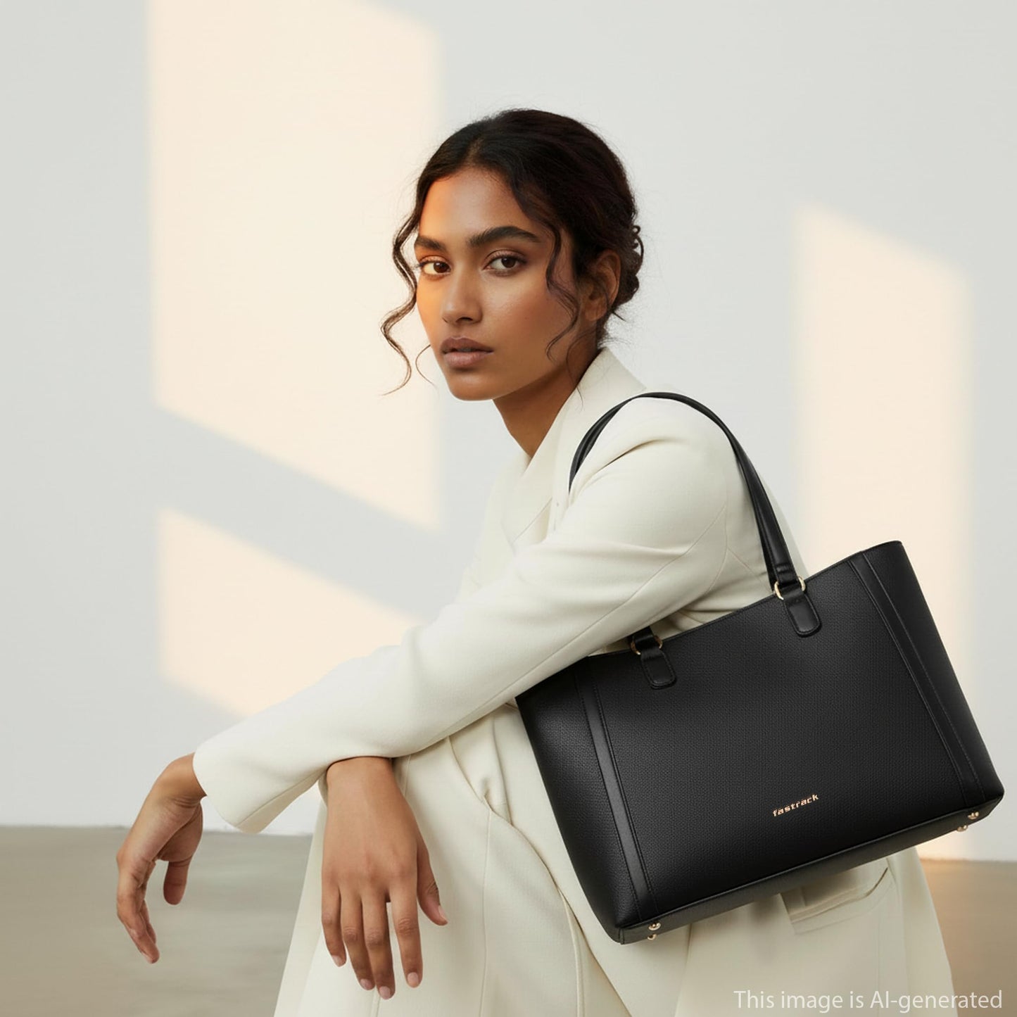 Fastrack PowerEdge Tote | Pebbled Faux-Leather Women’s Laptop Bag | 14-Inch Laptop Compartment, 3 Spacious Sections & Detachable Strap | Work, Travel & Everyday Tote