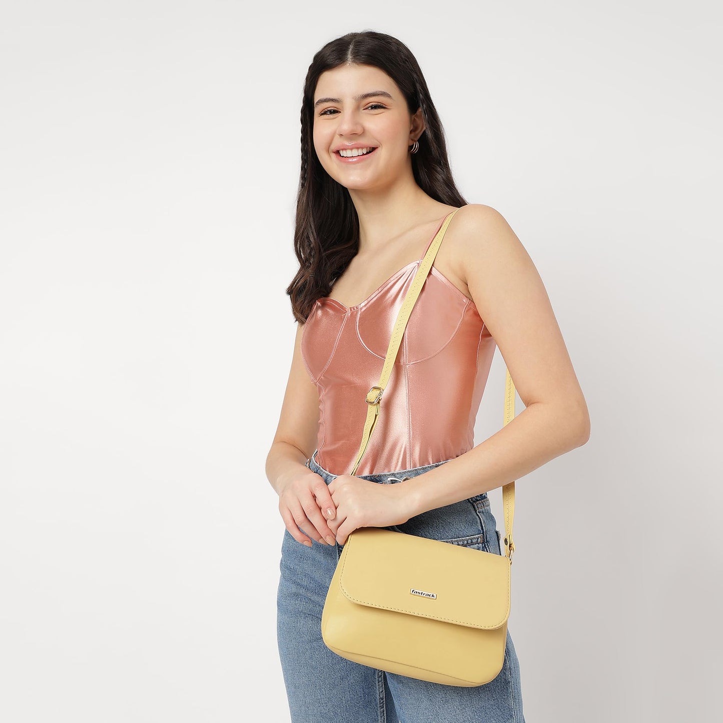 Fastrack Solid Structured Sling Bag for Women, Girls and Ladies | with Non-Detachable Sling Strap & Button Closure | Ladies Purse Handbag | Slings for Casual Carry