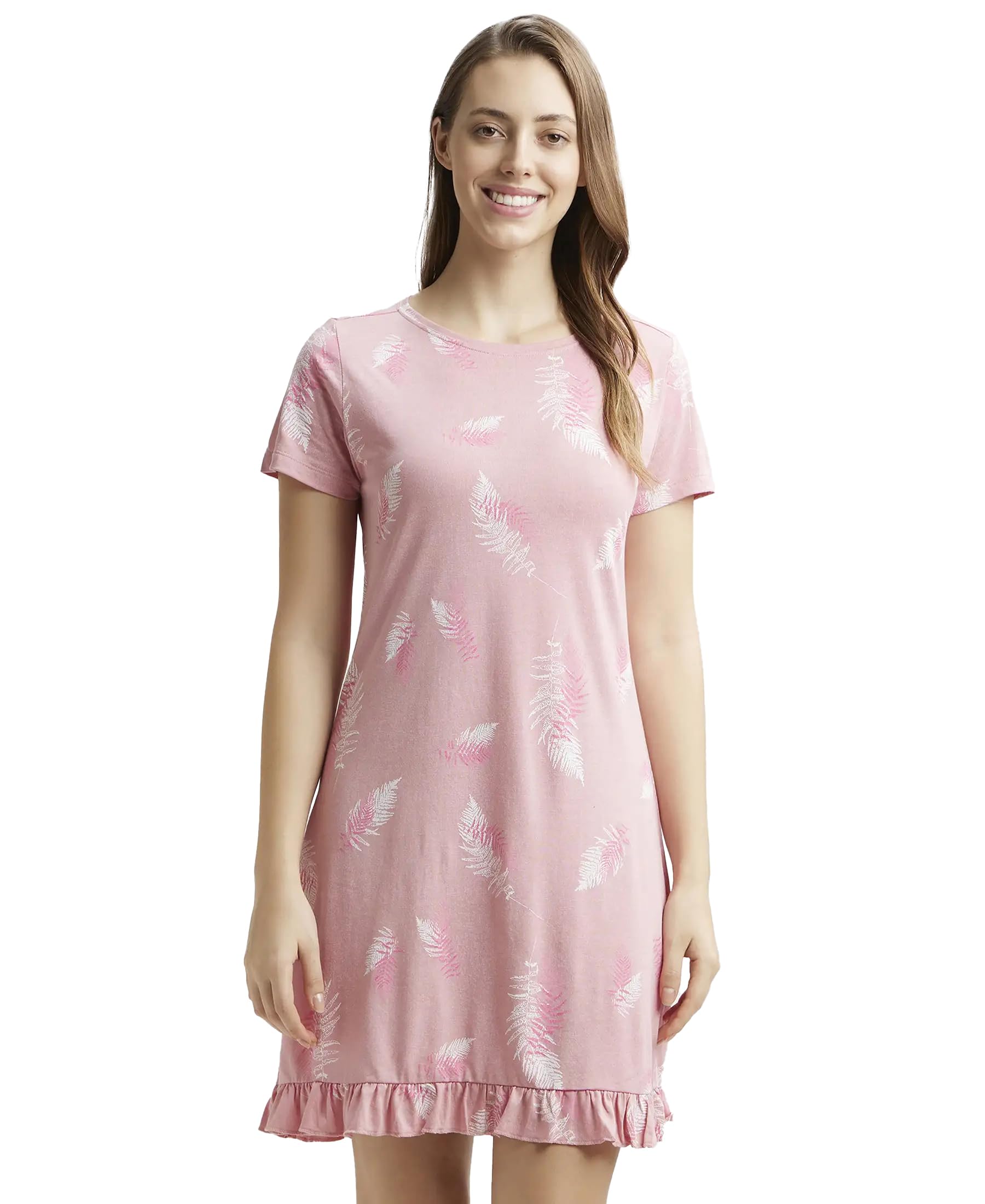 Jockey Women's Cotton A-Line Mini Night Dress (RX25_Blush Assorted  Prints_L)(color may vary)