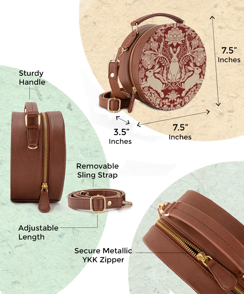 Kalankit Round Sling Bag for Women | Lightweight Vegan Leather Crossbody | Stylish Compact Purse | Trendy Bags for Women | Valentine Gift for Wife | Modern Damask Year Of The Rabbit