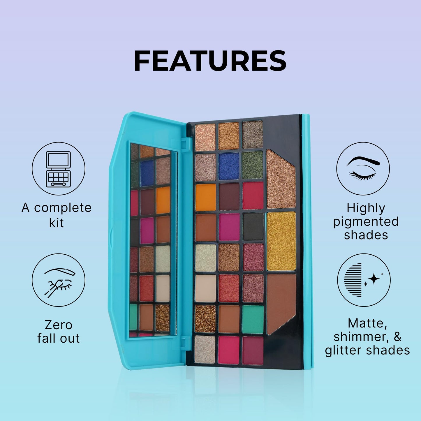 Beauty Berry Stella Makeup & Eyeshadow Kit | Highly Pigmented and Blendable 27 Multicolour Matte and Shimmer Eyehadow Palette with 3 Highlighter, 2 Compact Powder (Multicolor - 01)