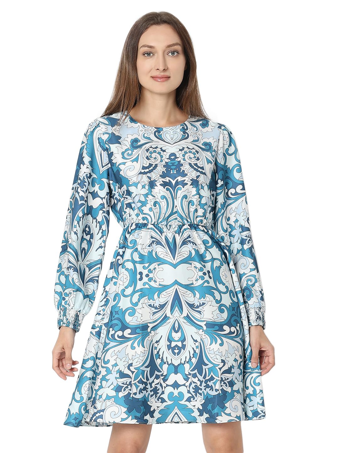 Vero Moda Women's Polyester A-Line Above The Knee Dress (10318696-Storm  Blue_Storm