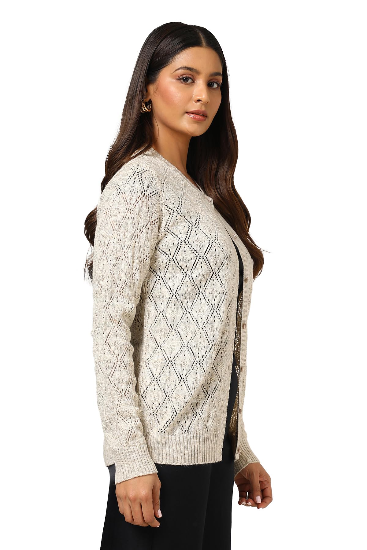 Soch Women's Acrylic Round Neck Cardigan (WW-CWA4OW72022_Off White