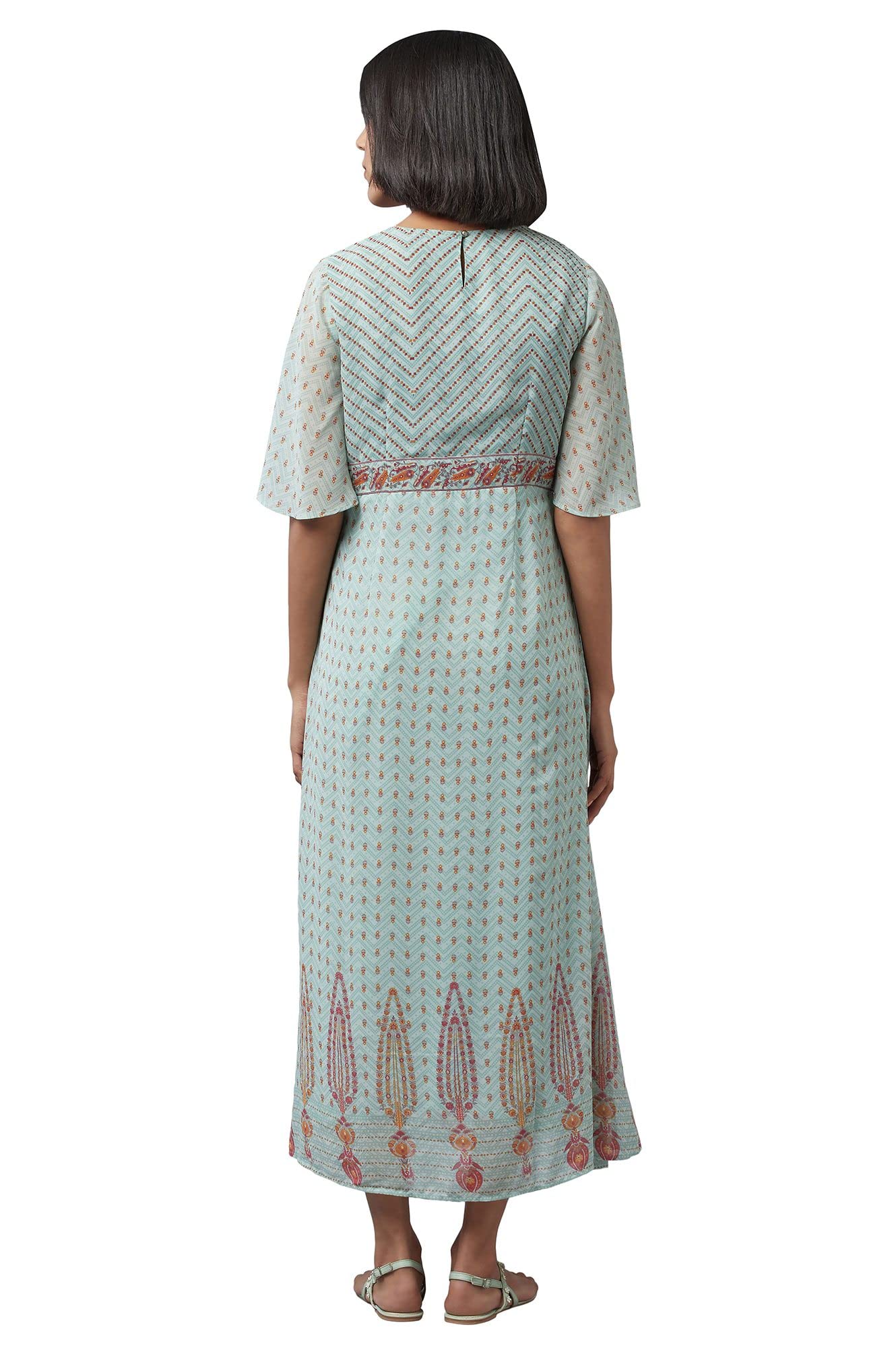 W for Woman Women's Georgette Harbour Green Asymmetric Dress Floor Length (22FEW16071-116585 S)