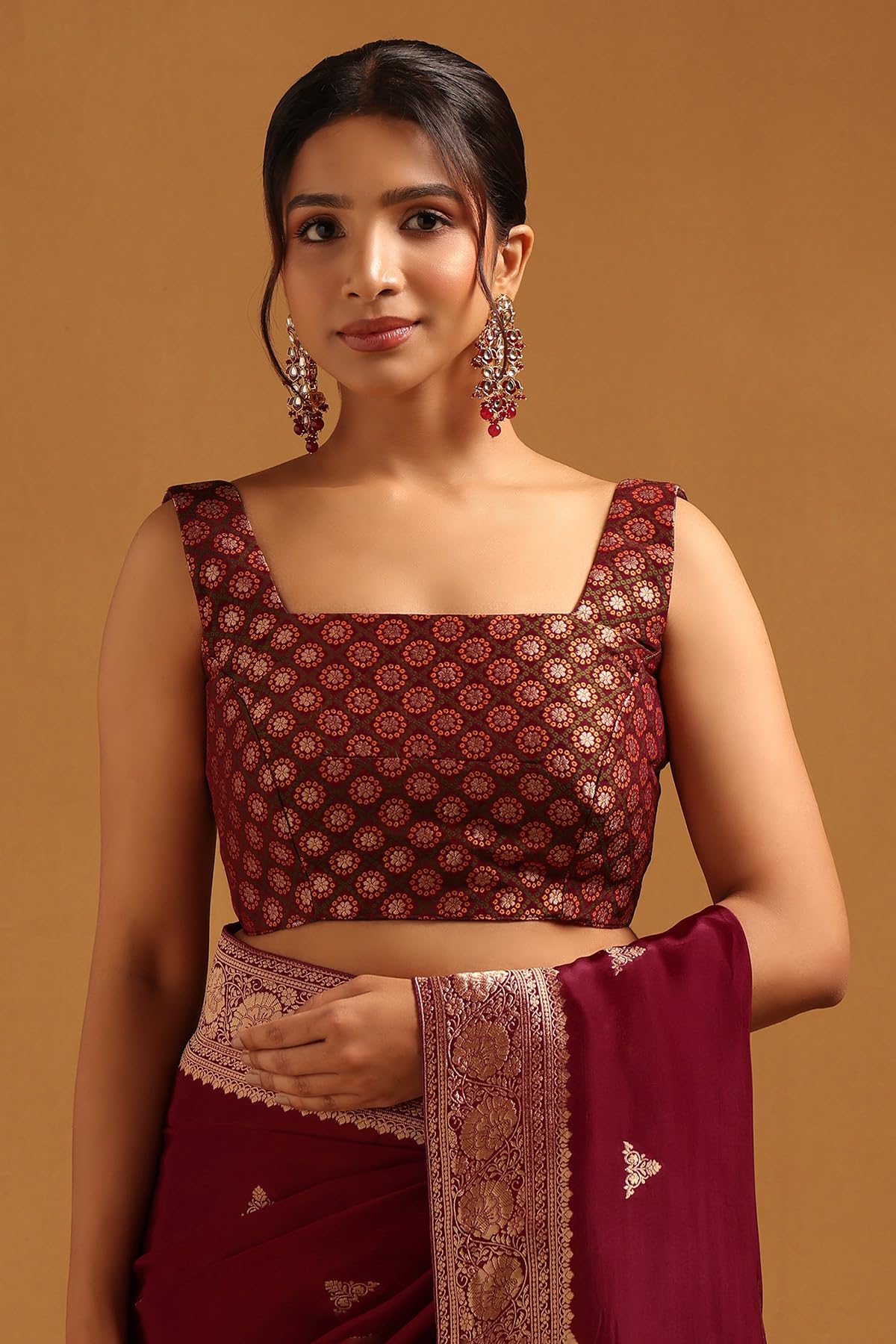 Soch Womens Wine Dola Silk Woven Design Saree