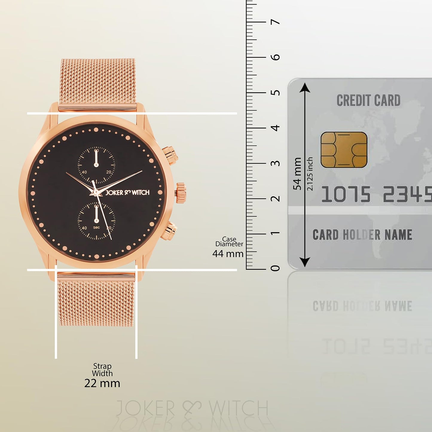 Joker & Witch Quant 44mm Rose Gold Dial 22mm Rose Gold Steel Mesh Watch for Men