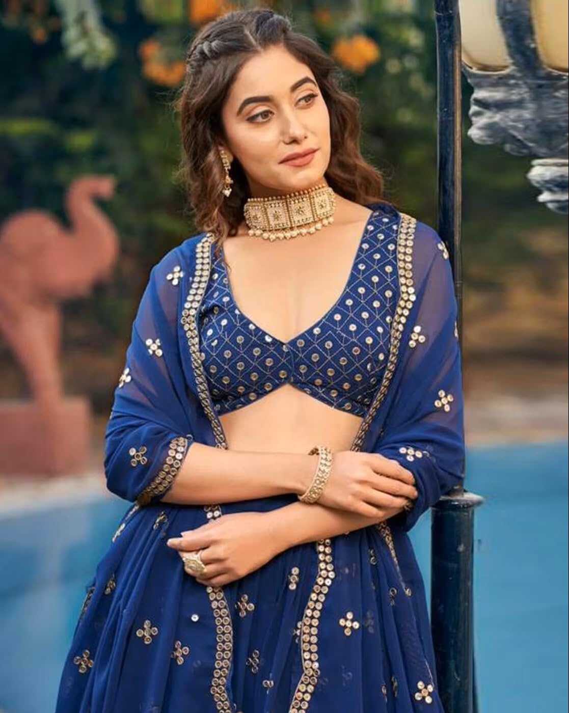 Fashion Basket Georgette Stiched Lehenga Set for Women (Blue)