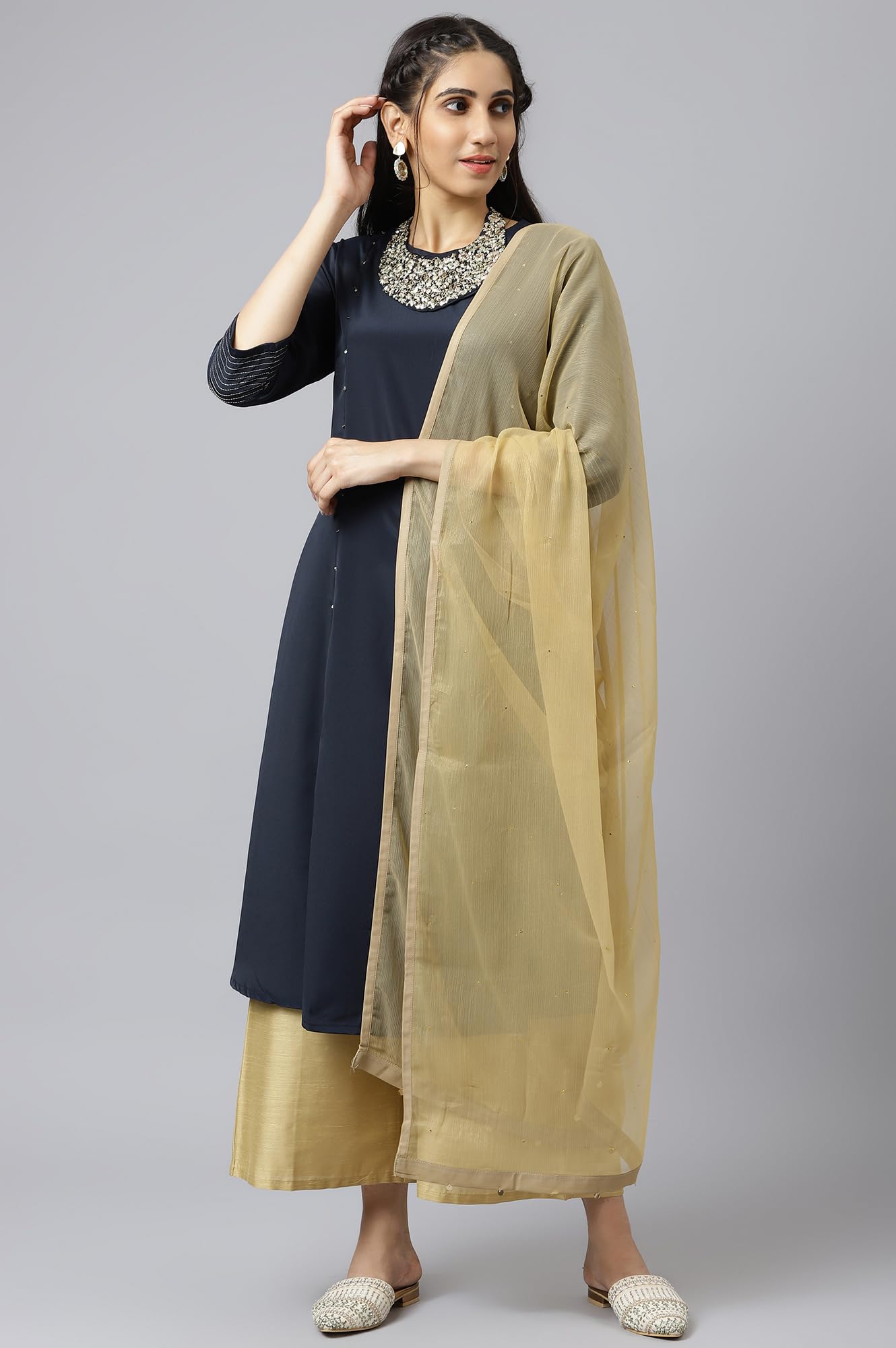 W for Woman Golden Chiffon Dupatta With Sequin