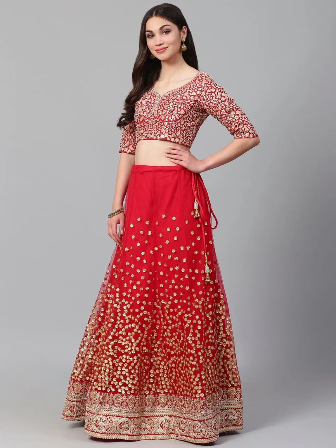 Prasheem Fashion Women's Net Lehenga Choli with Heavy Sequence Work and Dupatta (pack of 1 Red)