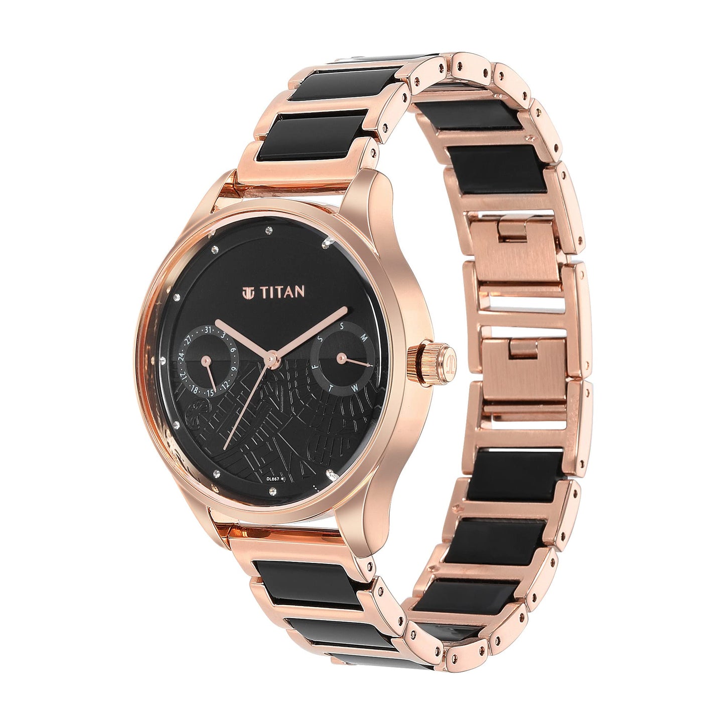 Titan Purple Acetate Black Dial Analog with Day and Date Metal and Acetate Strap Watch for Women-NS2670WD01/NT2670WD01