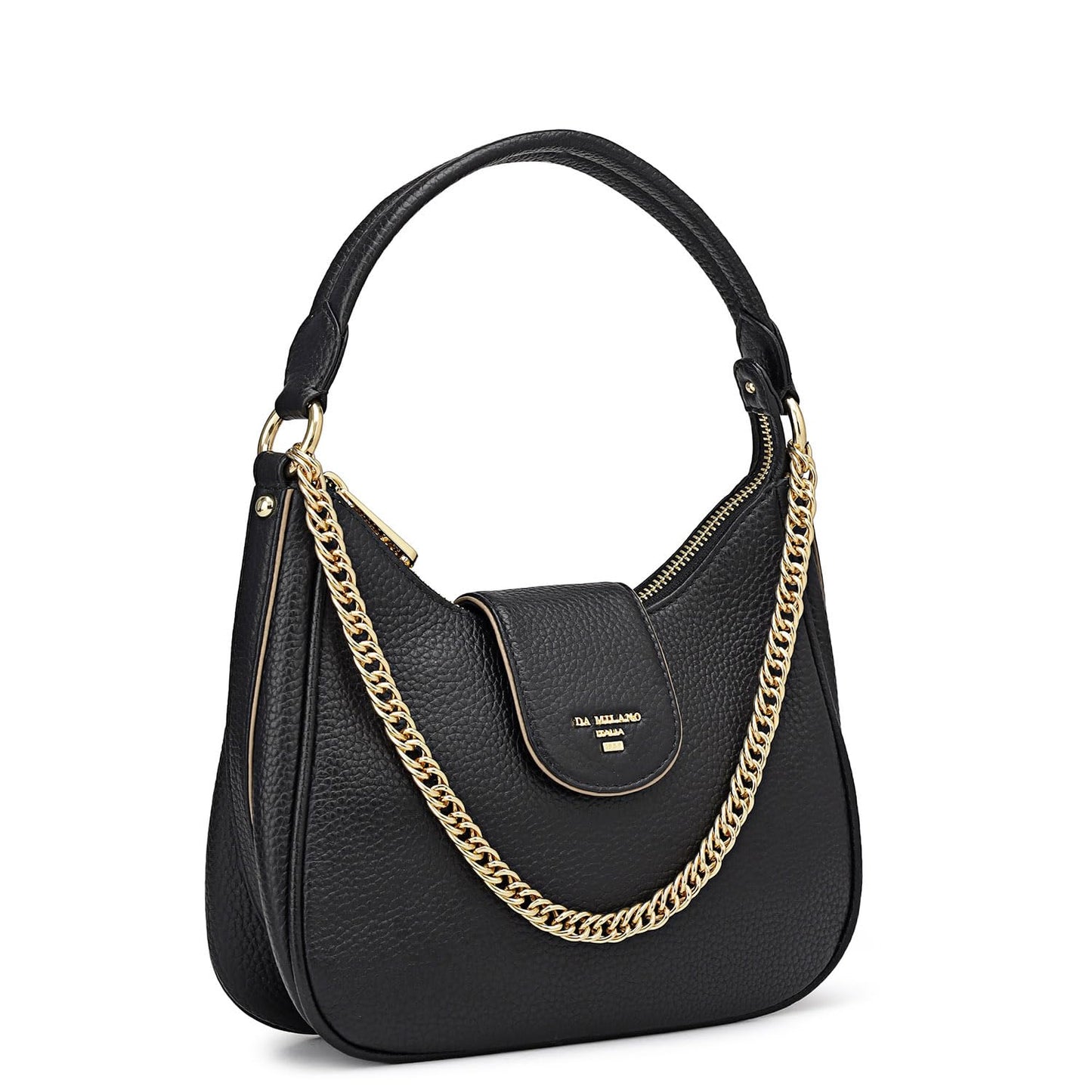 Da Milano Leather Sling Bag for Women - Black (01682OL)