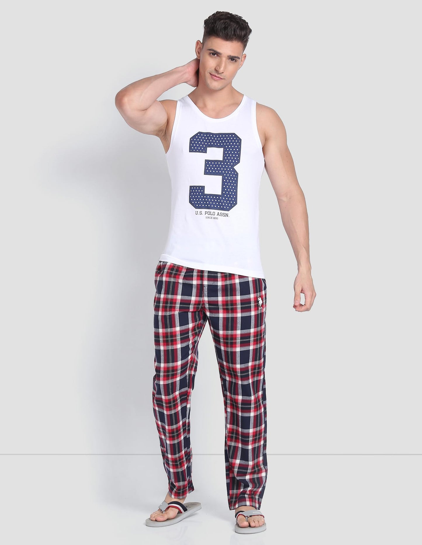 U.S. POLO ASSN. Comfort Fit Check LP001 Lounge Pants - Pack of 1 (NAVYREDWHITE XL)